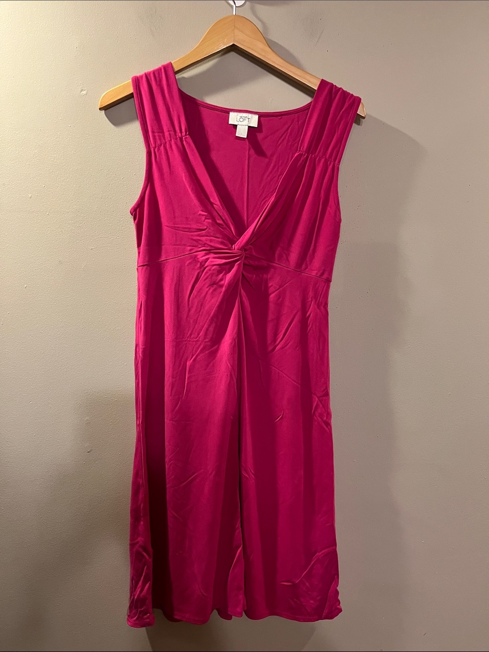 LOFT Hot Pink Knot-Front Midi Dress